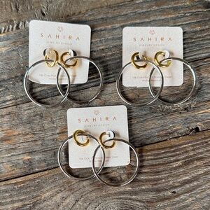 Sahira double‎ hoop silver & gold dangle earrings NWT